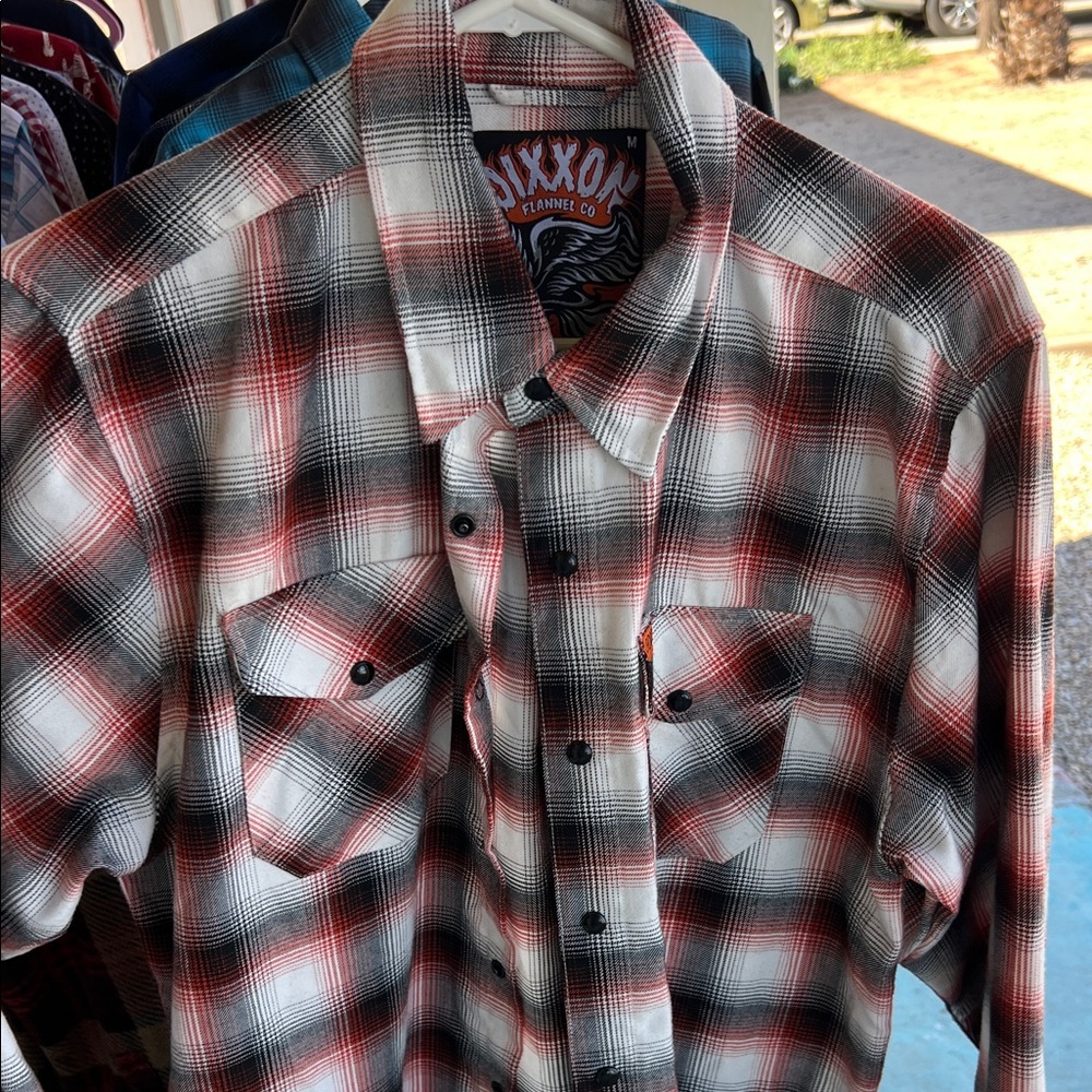 DIXXON Men's Plaid Shirt in Red, Black, and White
